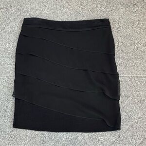 Ann Taylor Mini Skirt Womens 0 Black Layered Sheer Tierswool Blend Side Zip